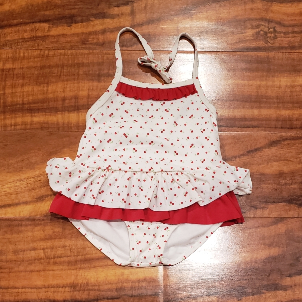 Janie and Jack NWT 6-12 months cherry ruffle swimsuit, coverup, shoes and socks - Picture 2 of 16